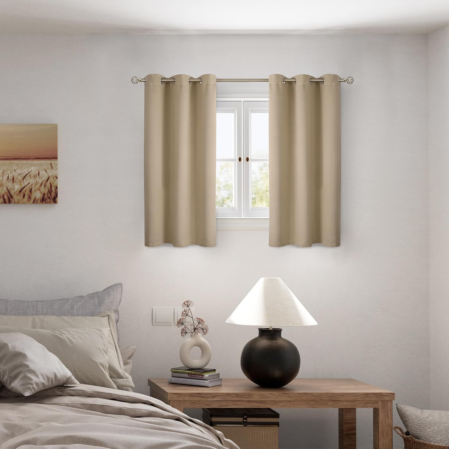 BGment Short 100% Blackout Curtains for Bedroom, Thermal Insulated Energy Efficiency Noise Reducing Grommet Curtains 45 Inch Length with Li…