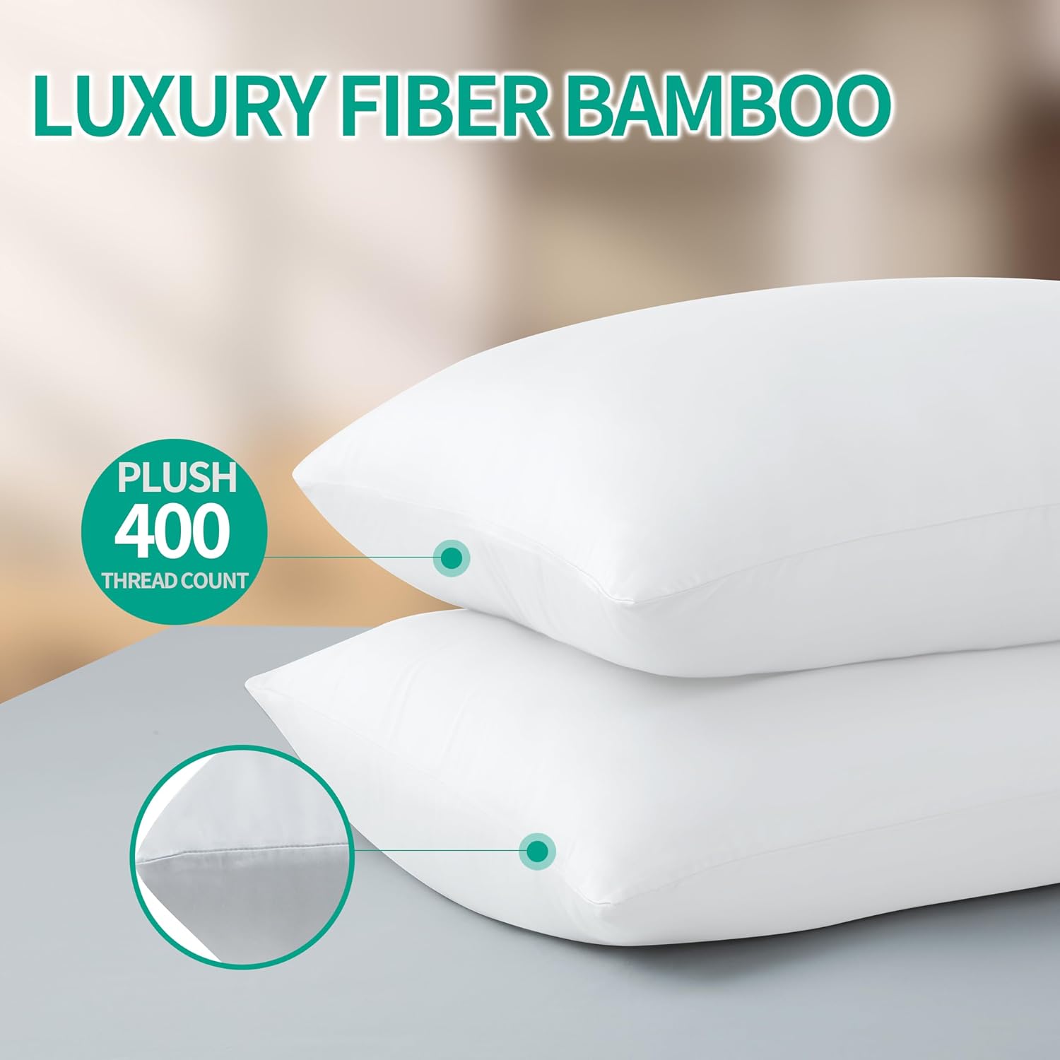 4-Pack Bamboo Viscose Zippered Pillow Cases Queen Size, 400 Thread Count Cooling Pillow Protectors for Hot Sleepers, Luxurious Hotel…