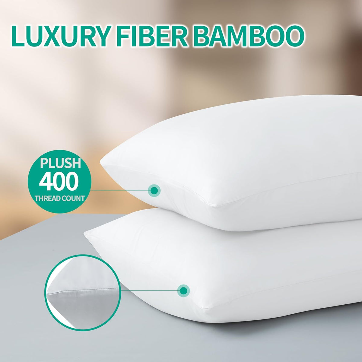 Bamboo Viscose Zippered Pillow Cases Standard Size Set of 2, 400 Thread Count Cooling Pillow Protectors for Hot Sleepers, Luxurious Hotel…