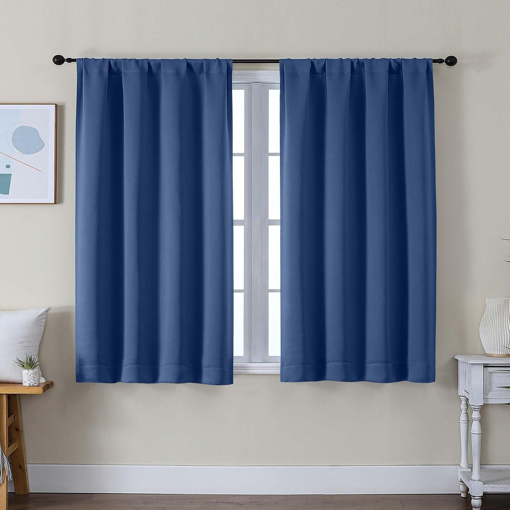 Simplebrand Ava Royal Blue Short Blackout Curtains for Bedroom 45 Inches Long 2 Panels Set, Solid Thermal Insulated, Energy Saving Window T…