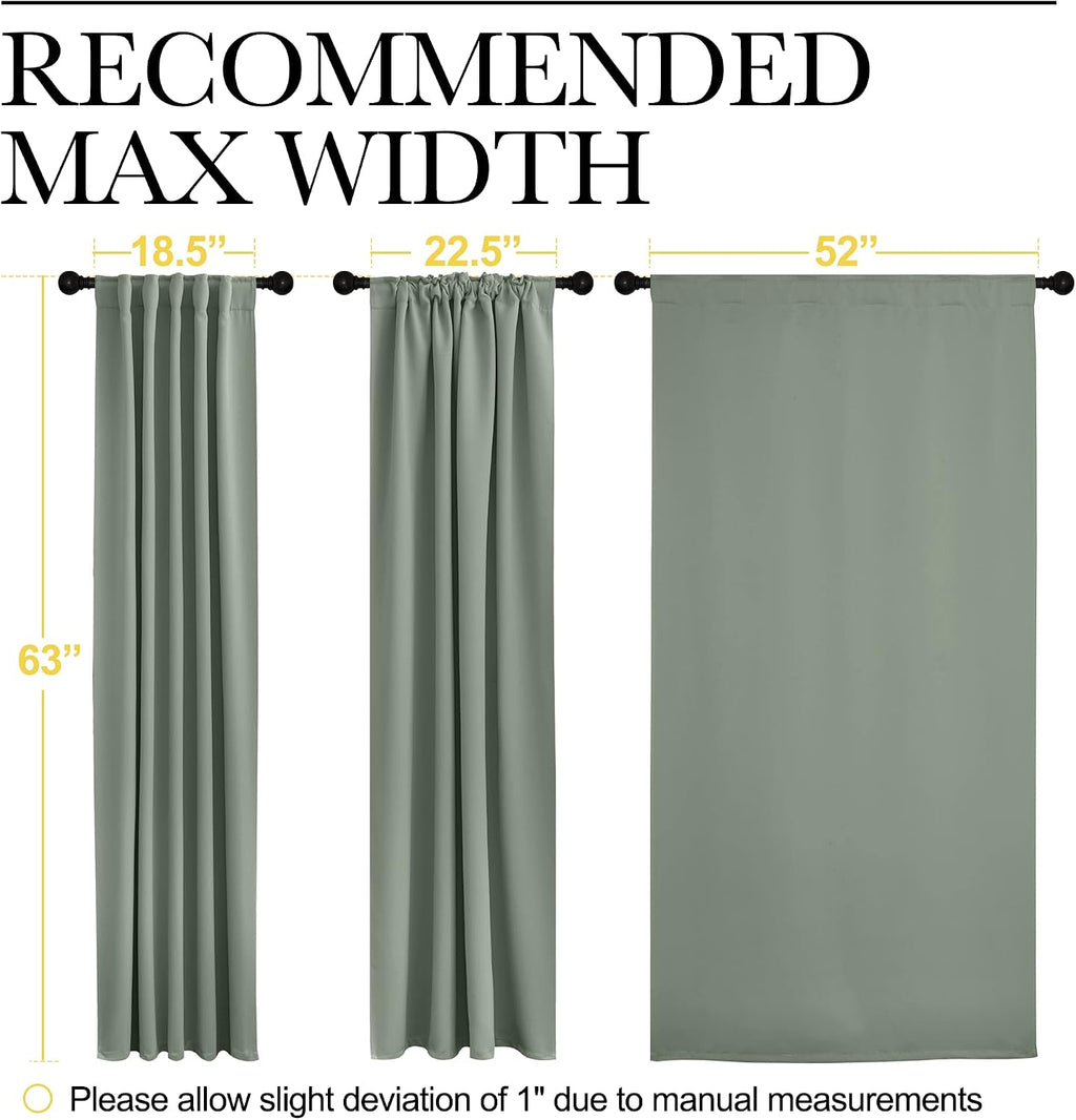 Nicetown Window Treatment Curtains Room Darkening Drapes - (Greyish Green Color) 52 Width X 63 Drop Each Panel, 2 Panels Set, Curtains and…
