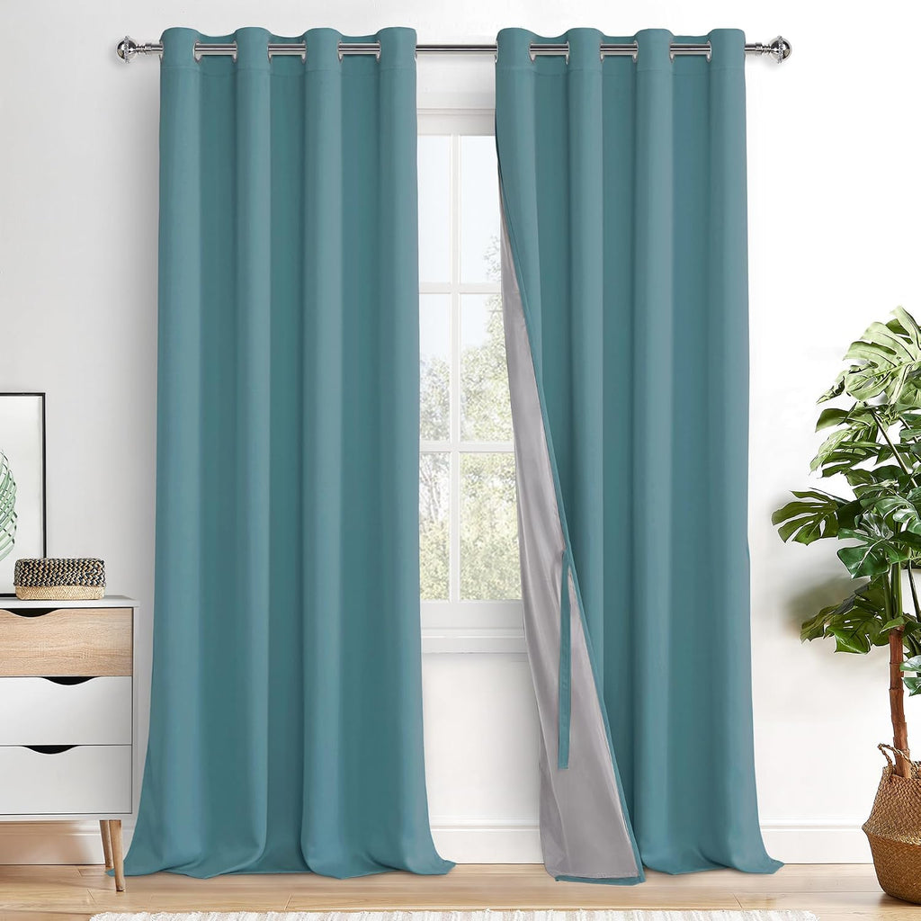 Xwzo 100% Blackout Curtains - Thermal Insulated Black Liner Curtains, Noise Reducing and Heat Blocking Drapes for Hall and Studio Windows w…