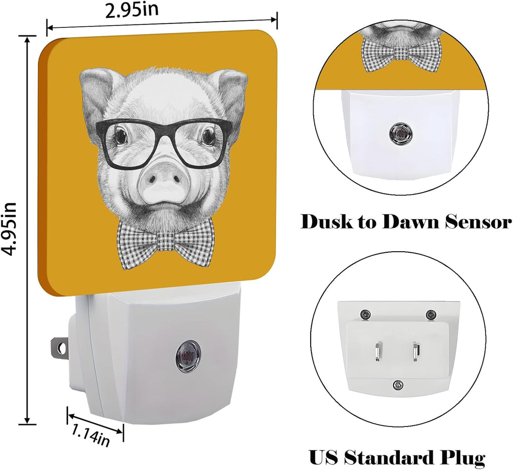 Pig with Glasses Night Light, Plug-in Night Lights with Dusk to Dawn Sensor for Stairway, Hallway, Bedroom Sleep Friendly Ideal for…