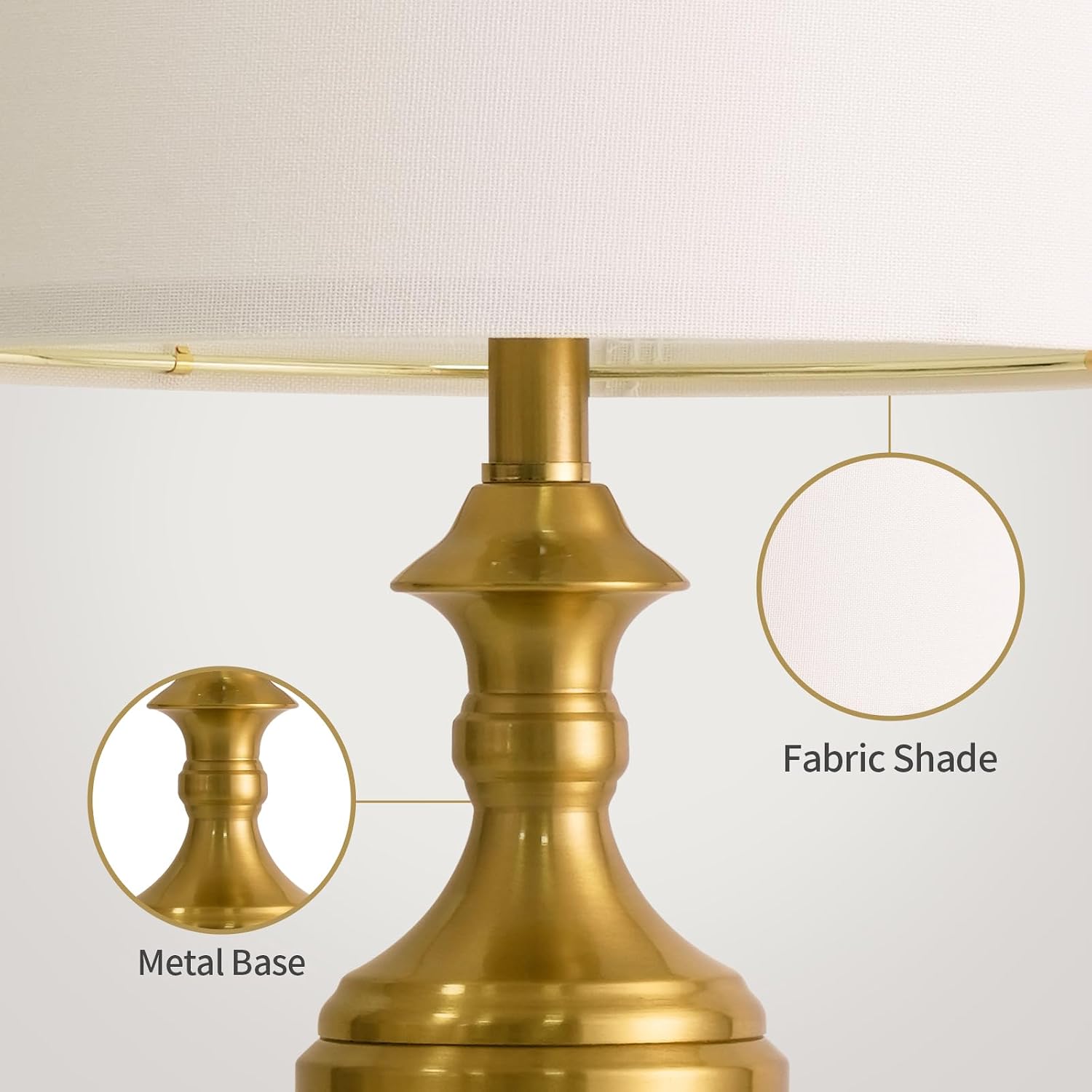 Bobomomo Gold Table Lamps Set of 2-20.5" Modern Metal Bedside Lamps for Nightstand, Mid-Century Night Stand Lamps with Linen Shade, Small L…
