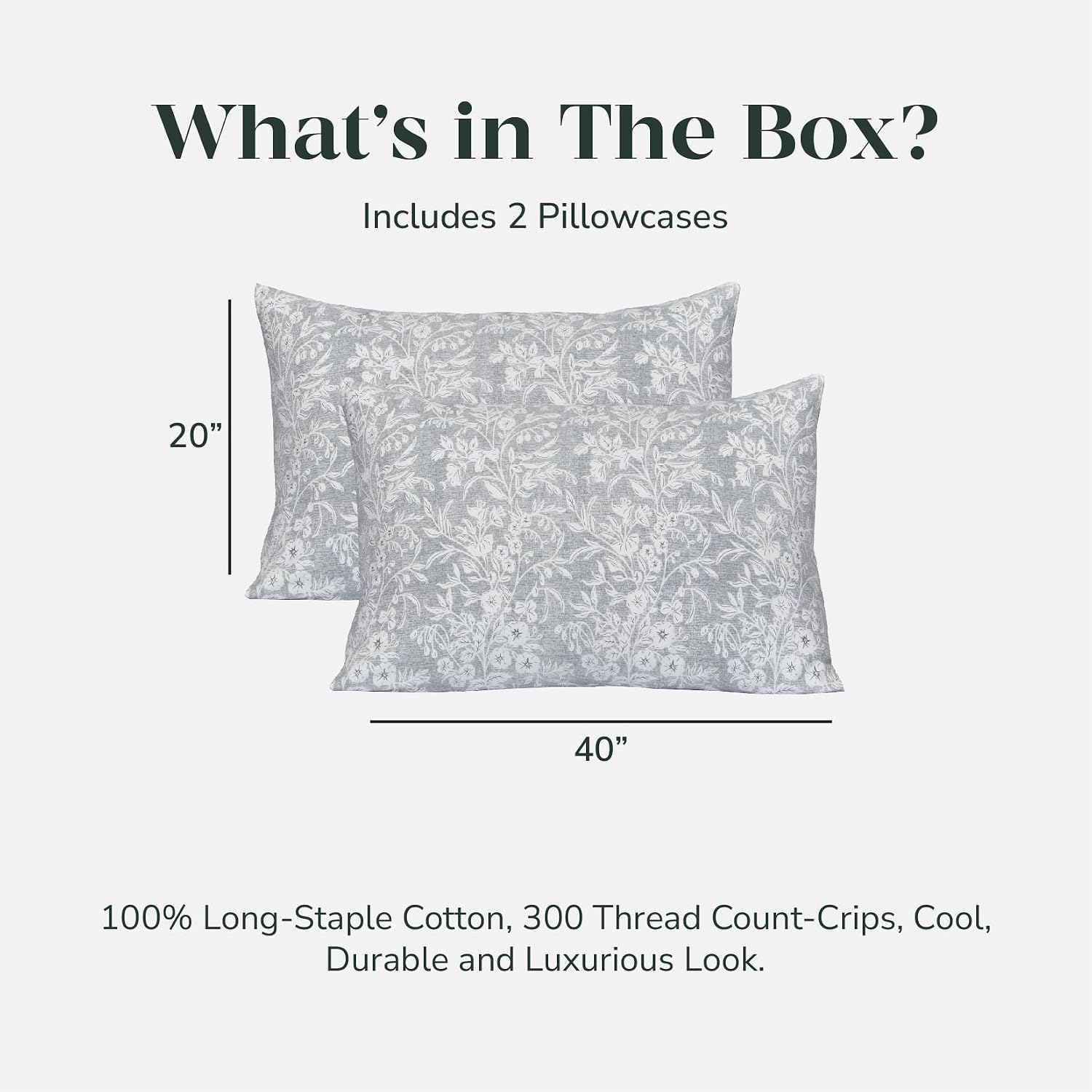 Feather & Stitch 300 TC 100% Cotton King Size Pillowcases 2 piece, Ultra Soft Set of 2 Sateen Weave Pillow Covers with Envelope Closure…