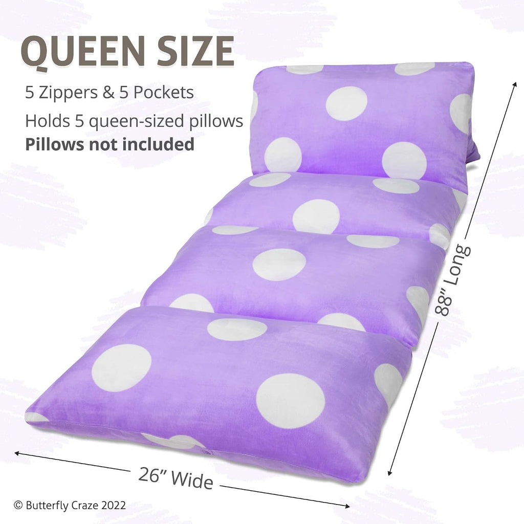 Butterfly Craze Floor Pillow Case, Mattress Bed Lounger Cover, Polka Purple, Queen Size - Cozy Seating Solution for Kids & Adults…