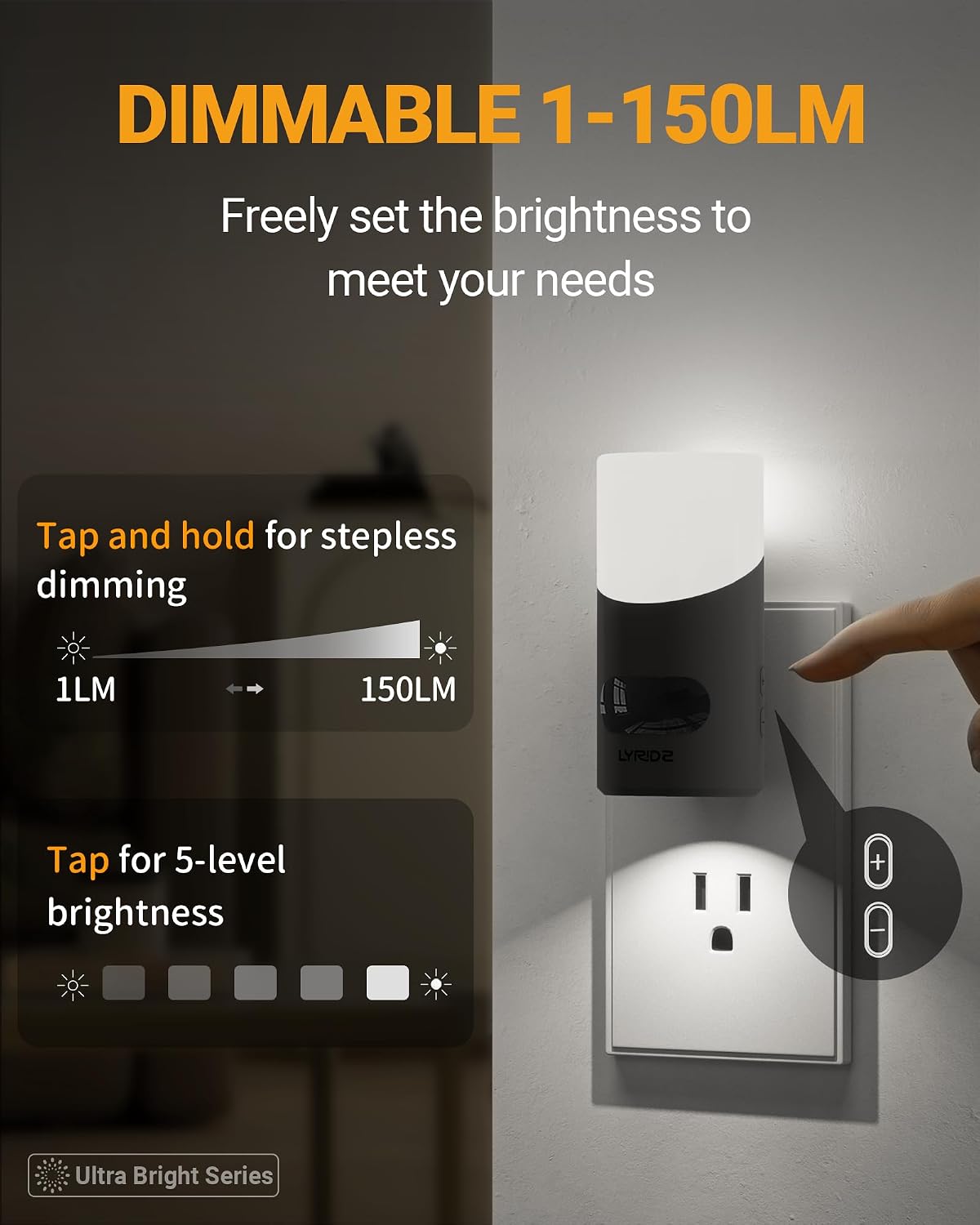 Lyridz Motion Sensor Night Light, LED Night Lights Plug into Wall, 1-150LM Dimmable Night Light Indoor for Hallway, Stairs, Bedroom…