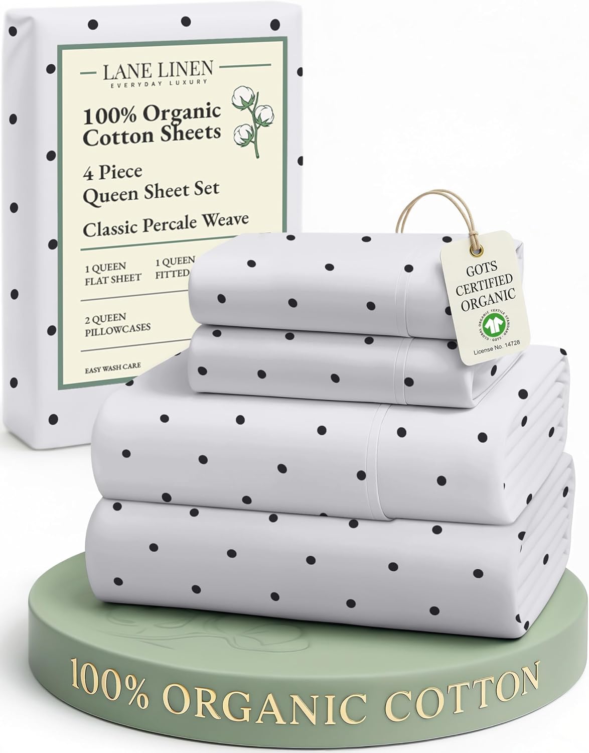LaneLinen LANE LINEN reusable 100% Organic Cotton Queen Bedsheet Sets, Luxury Printed Cotton Sheets Fully Elasticized Low Pill Fade Res…