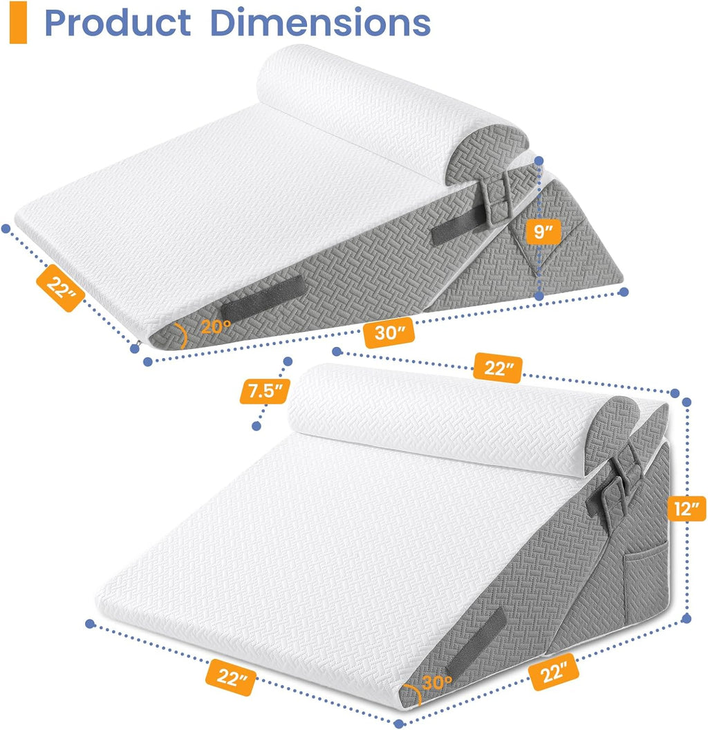 Sasttie Wedge Pillow Set for After Surgery, 2PCS Adjustable Bed Wedge Pillow Headboard with Memory Foam Neck Cushion – for Acid Reflux, Sle…