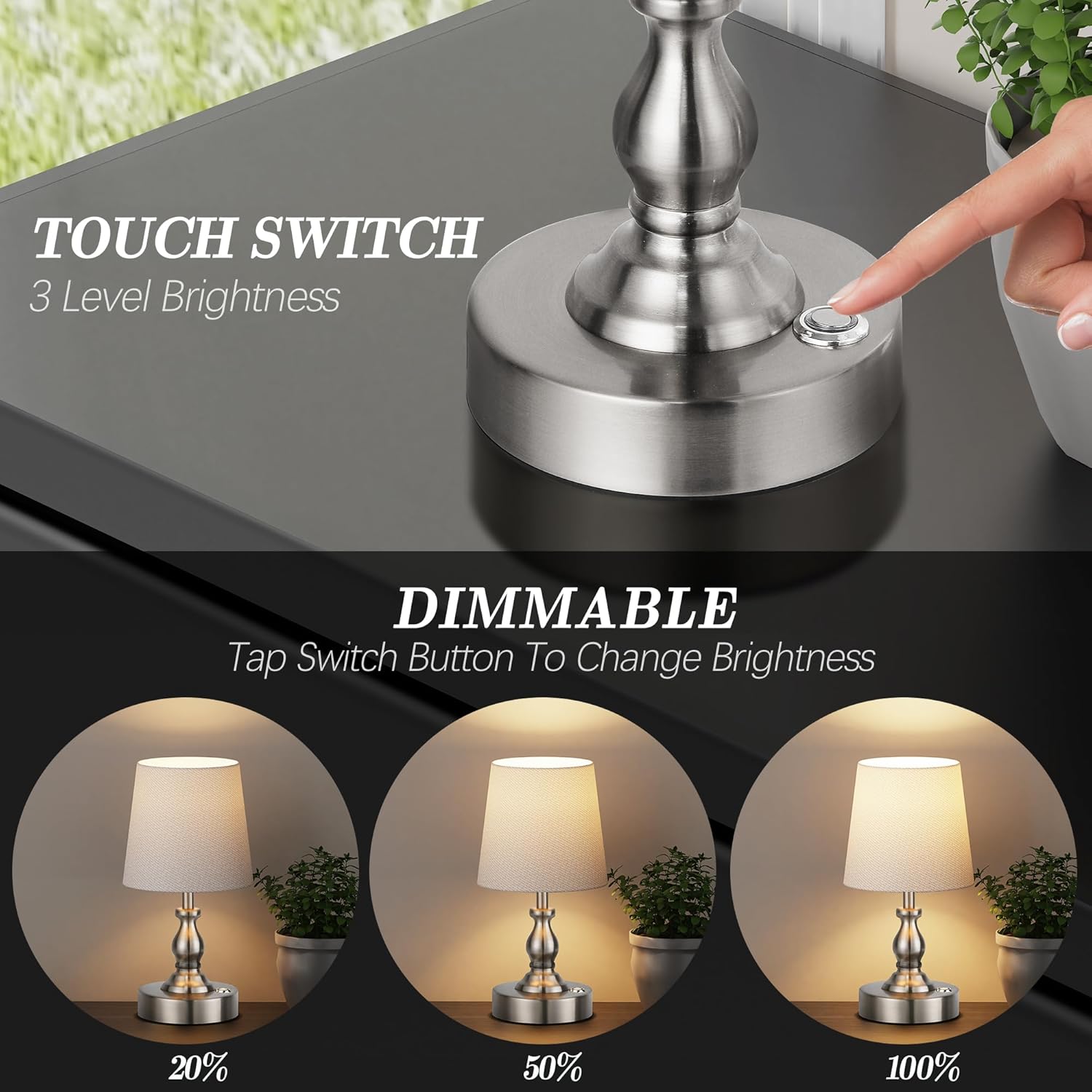 PARTPHONER Mini Cordless LED Table Lamp, 5200mAh Rechargeable Battery Operated Lamp, 3-Level Brightness, Touch Dimmable Desk Lamp…