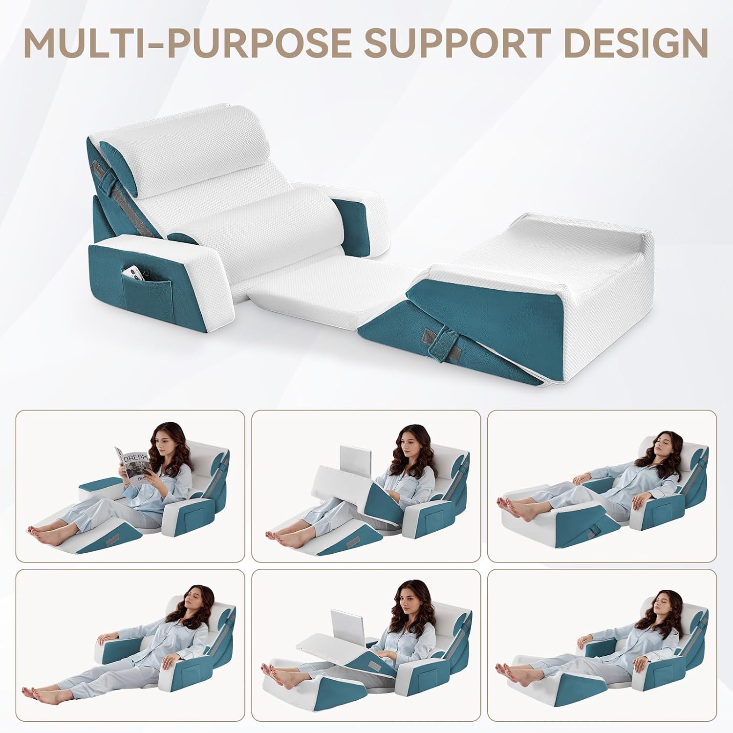 Yojoker 9PCS Orthopedic Bed Wedge Pillow Set for Sleeping, Back and Leg, Post Surgery Foam Pillow for Body, Triangle Adjustable Support Pi…