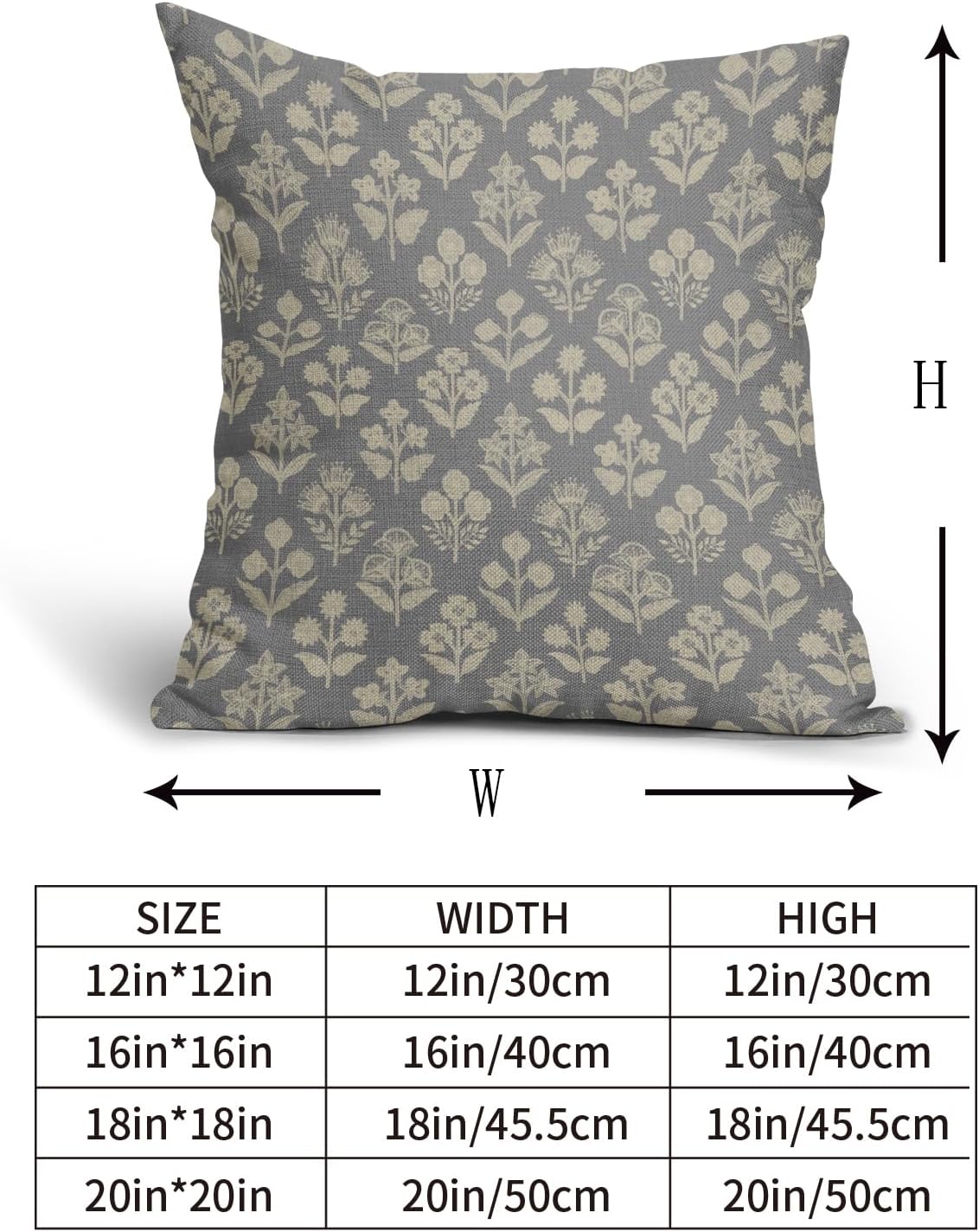 Grey Gray Floral Block Print Pillow Covers 20x20 Inch Set of 2, Vintage Flower Pattern Decorative Throw Pillowcases Outdoor Farmhouse…