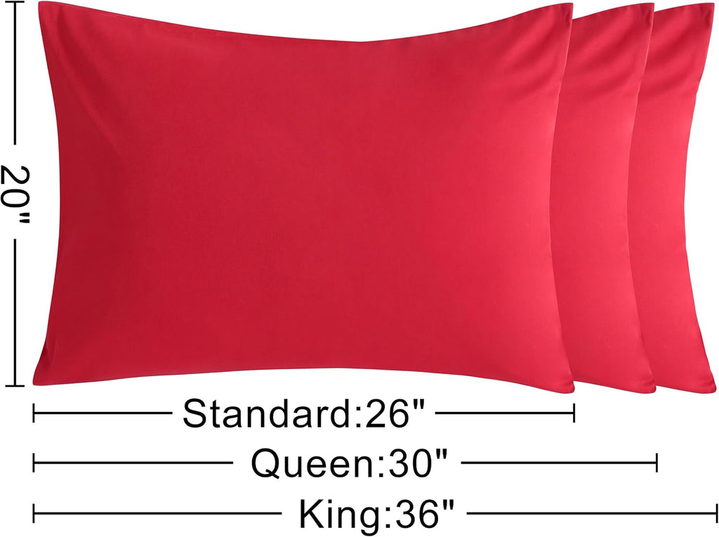Ntbay Standard Cotton Pillowcases - Envelope Closure 20x26 Pillowcases Set of 2, Breathable and Soft Bed Pillow Cases, Red Cotton Red