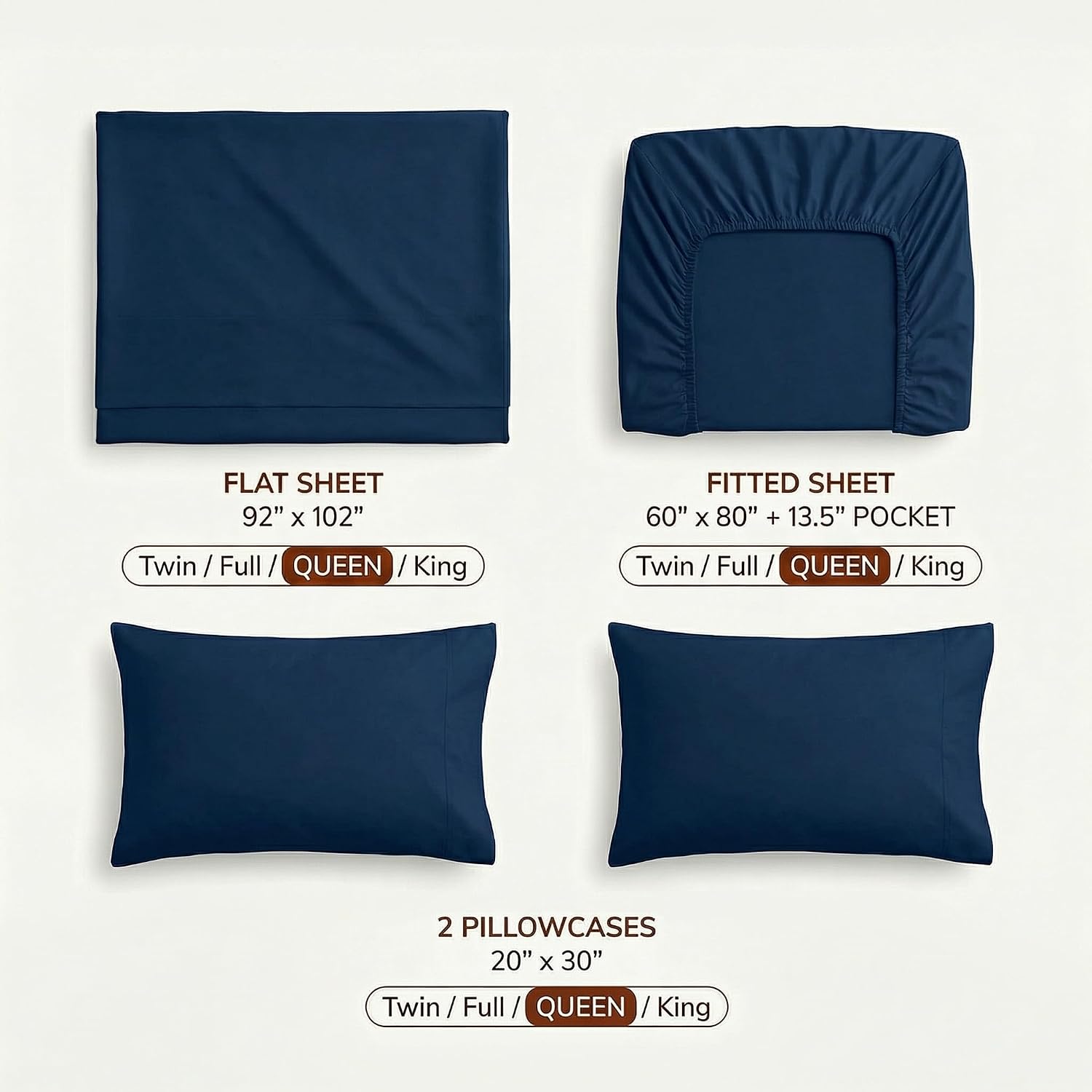 Perupima Peru Pima 285 Thread Count Percal Queen Sheet Set - 100% Peruvian Pima Cotton, 4 Piece (Flat, Fitted, 2 Pillowcases) - Cooling, Cr…