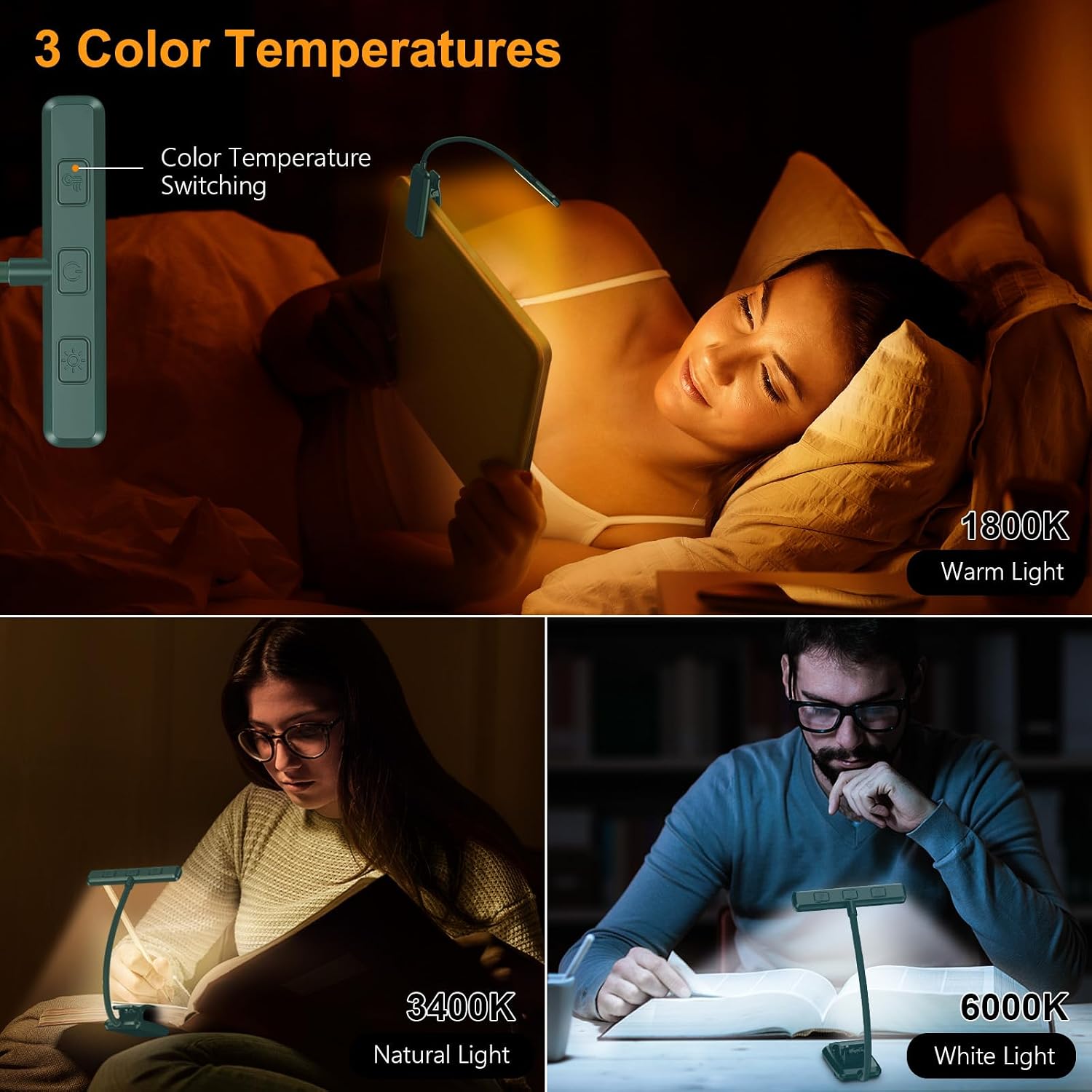 Gritin 19 LED Rechargeable Book Light for Reading in Bed with Memory Function- Eye Caring 3 Color Temperatures, Stepless Dimming…