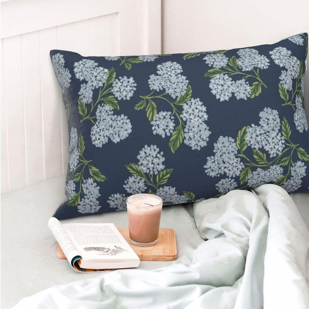 Navy Blue Spring Pillow Covers 12x20 Inch 2 Pcs Blue Green Hydrangea Flower Decor Throw Pillows Vintage Floral Seasonal Summer Outdoor…
