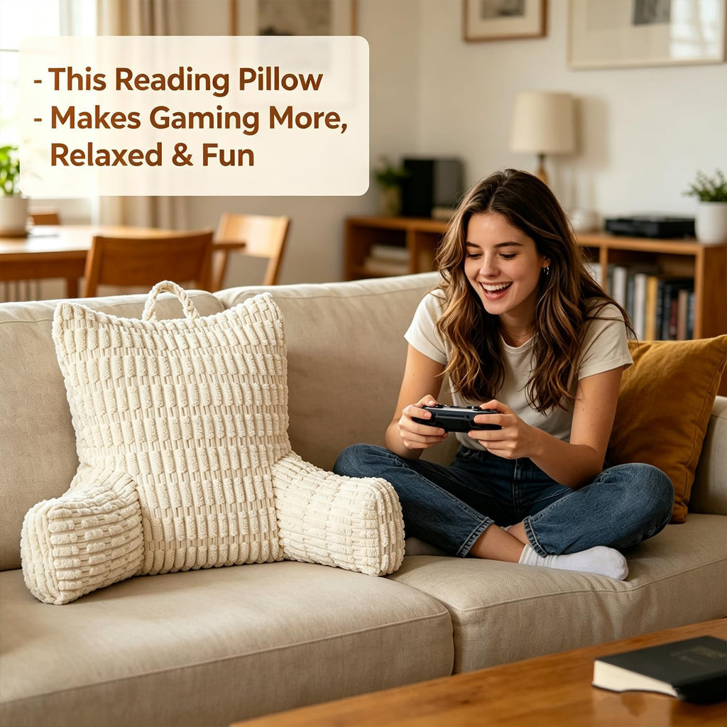 Neustern Corduroy Reading Pillow with Arms & Pocket, Memory Foam Washable Backrest Pillow for Bed Sitting Up, Support Pillow for Kids Adult…