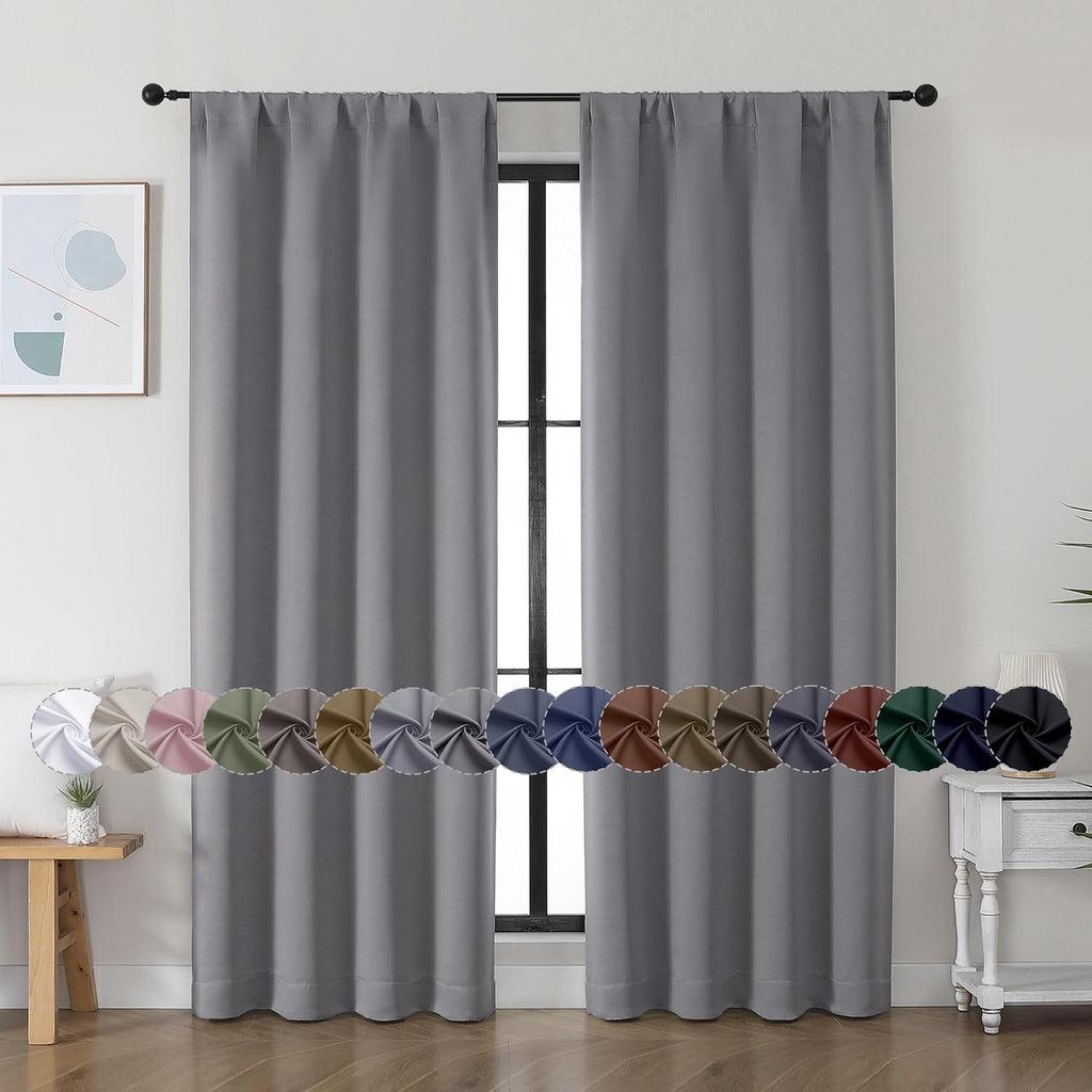 Simplebrand Ava Light Grey Blackout Curtains for Bedroom, 72 Inch Length, 2 Panels, Privacy Thermal Insulated Rod Pocket Curtains for Patio…