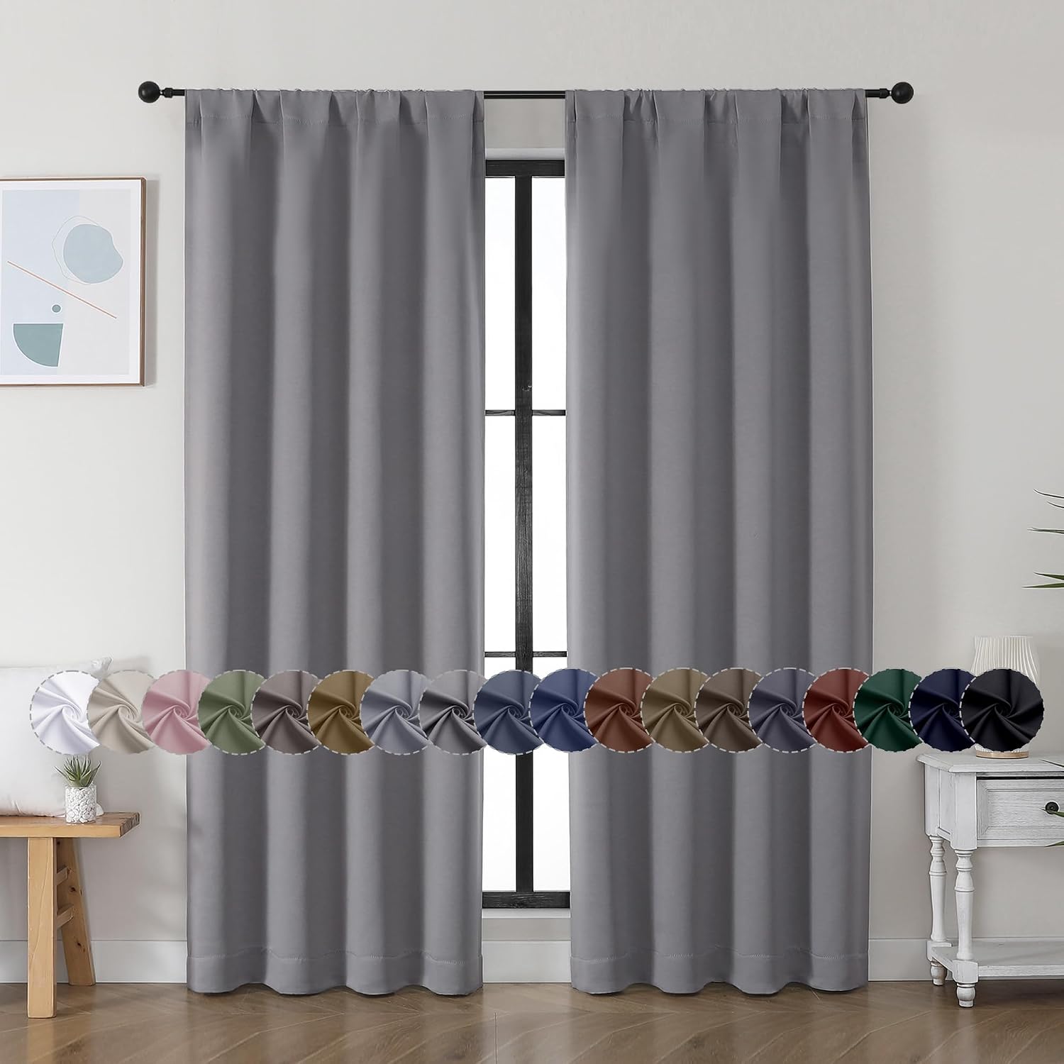 Simplebrand Ava Light Grey Blackout Curtains for Bedroom, 72 Inch Length, 2 Panels, Privacy Thermal Insulated Rod Pocket Curtains for Patio…