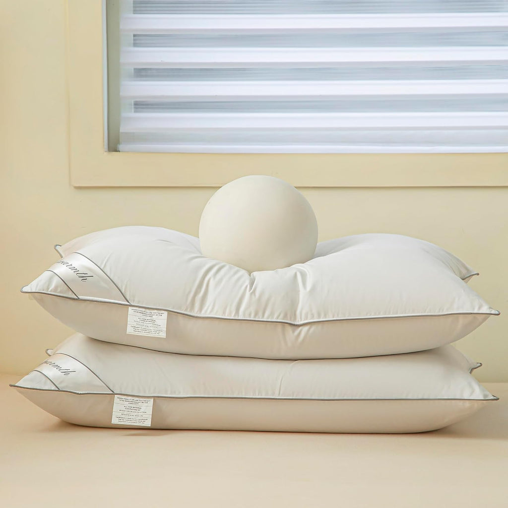 Eastwarmth Goose Feathers Down Pillows for Sleeping, Hotel Collection Bed Pillow with Grey Piping Queen Size (20X30IN) 1 Pack 1 Pack 44oz C…