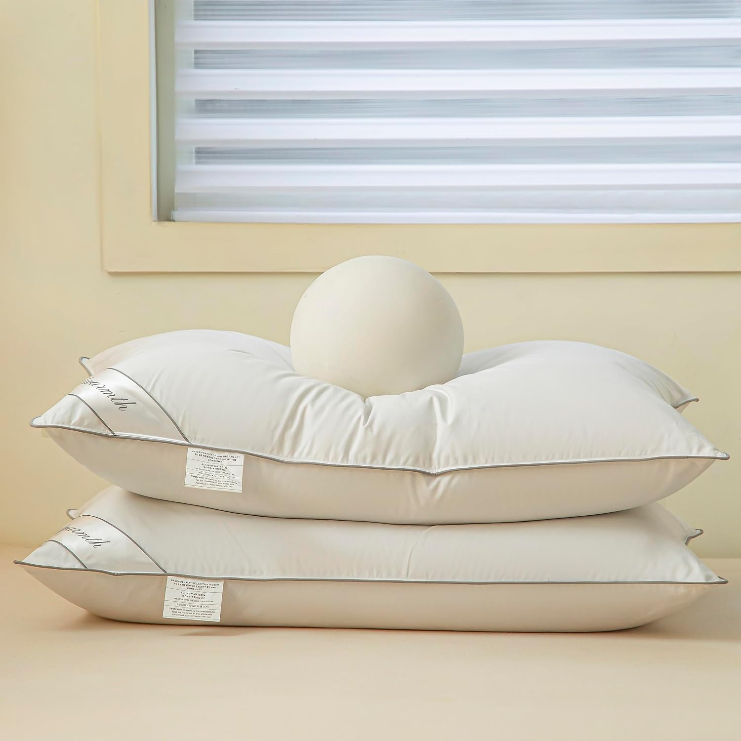 Eastwarmth Goose Feathers Down Pillows for Sleeping, Hotel Collection Bed Pillow with Grey Piping Queen Size (20X30IN) 1 Pack 1 Pack 44oz C…