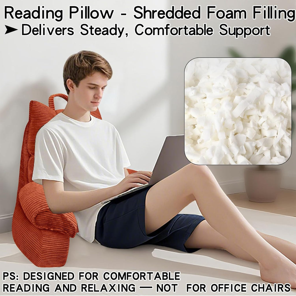 RRPAHWTV Reading Pillow for Bed with High Arm Rests, Back Support Pillow for Sitting Up in Bed with Shredded Memory Foam for Reading, TV…