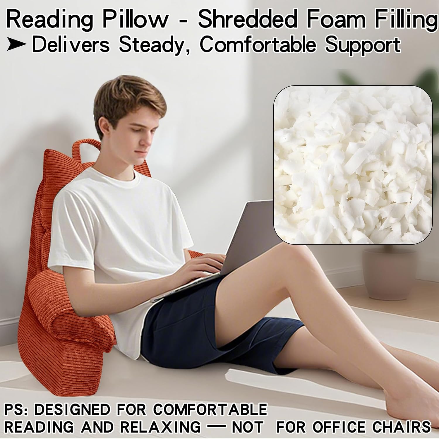 RRPAHWTV Reading Pillow for Bed with High Arm Rests, Back Support Pillow for Sitting Up in Bed with Shredded Memory Foam for Reading, TV…
