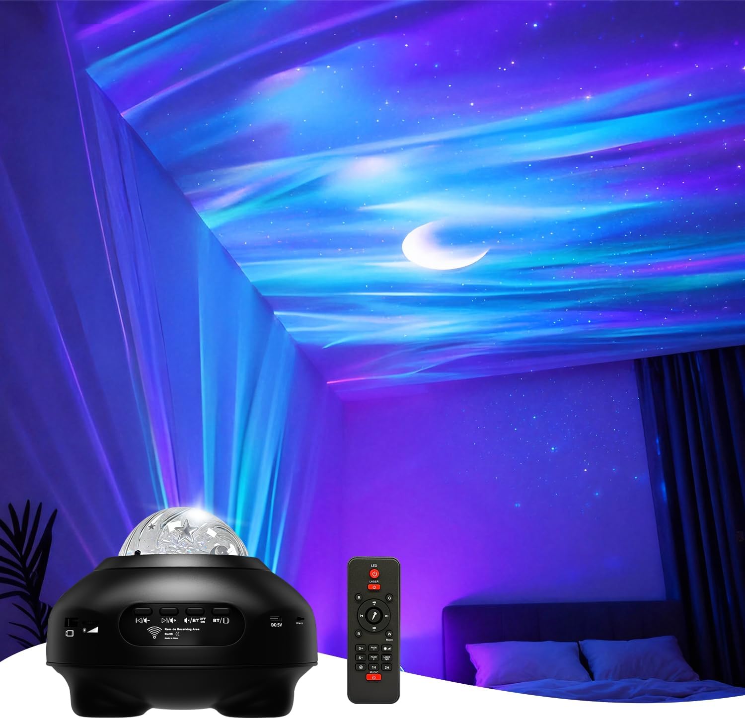 Ranfare Galaxy Projector Northern Lights Projector, 15 White Noise&Bluetooth Northern Lights Projector, Remote+Timer Star Projector Galaxy…