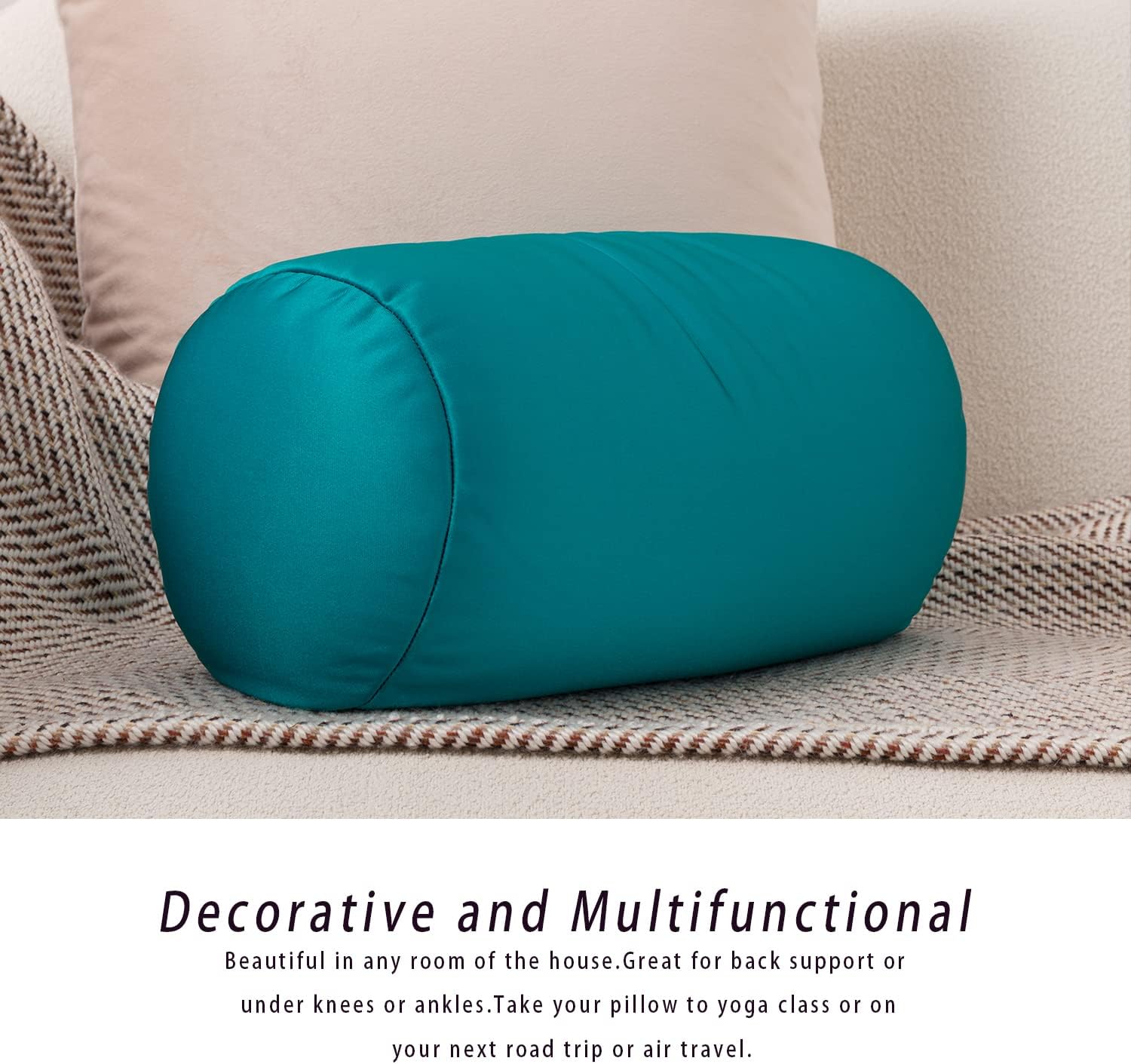 Squish Bean Bed Microbead Pillow Bolster Tube Body Pillow Smooth Cool Touch Fabric Neck & Back Support Throw Travel Pillow Fun Colors…