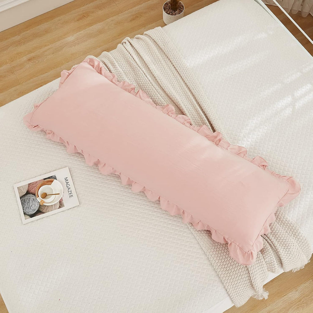 Merryword Pink Body Pillow Cover 20x54inches Long Pillowcase Ruffled Pillowcases Shabby Chic Ruffled Fringe Decor Body Ruffled Pillow Sham…