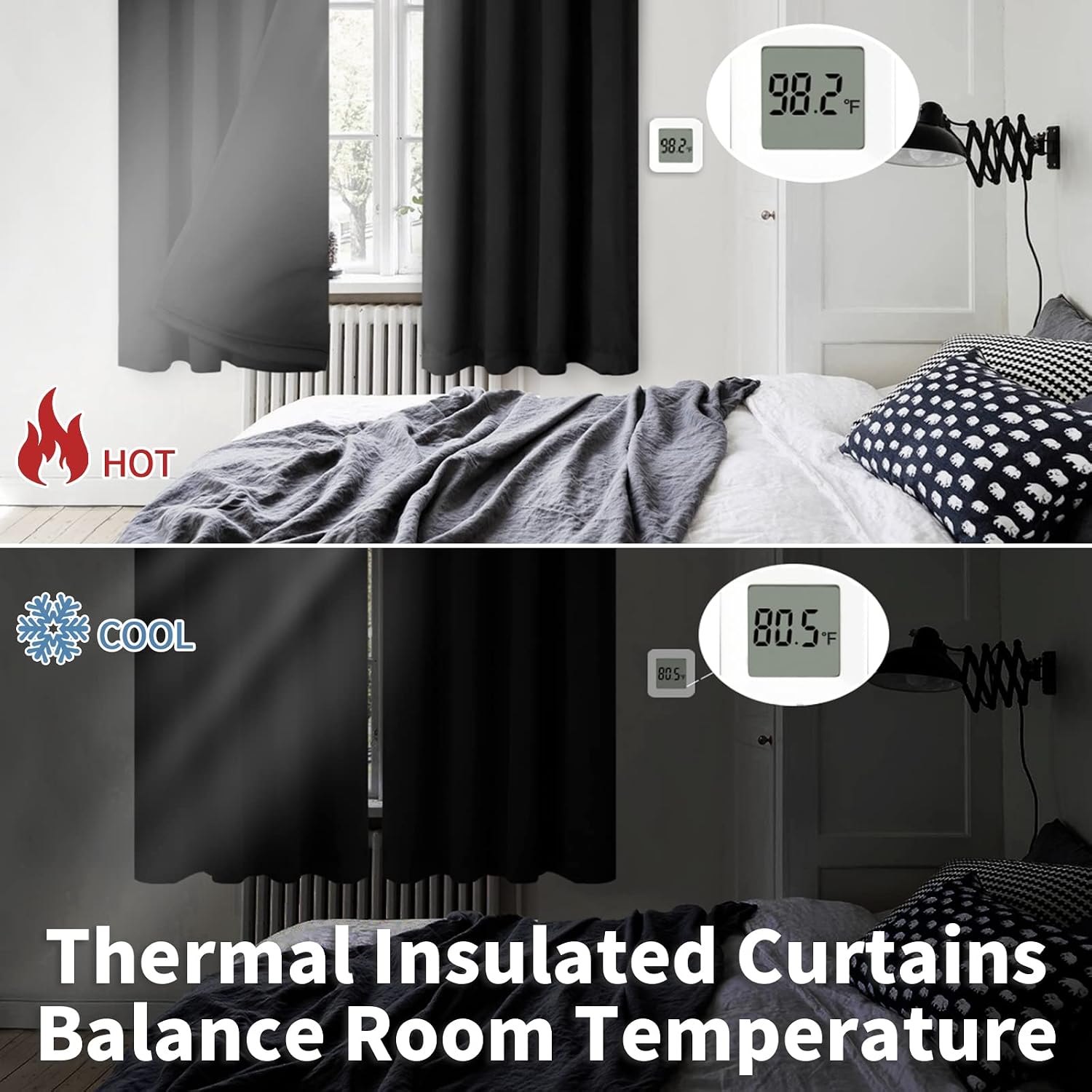 BGment Black Blackout Curtains for Bedroom 45 Inch Length, Rod Pocket 100% Blackout Curtains with Thermal Liner Light Blocking Curtains…