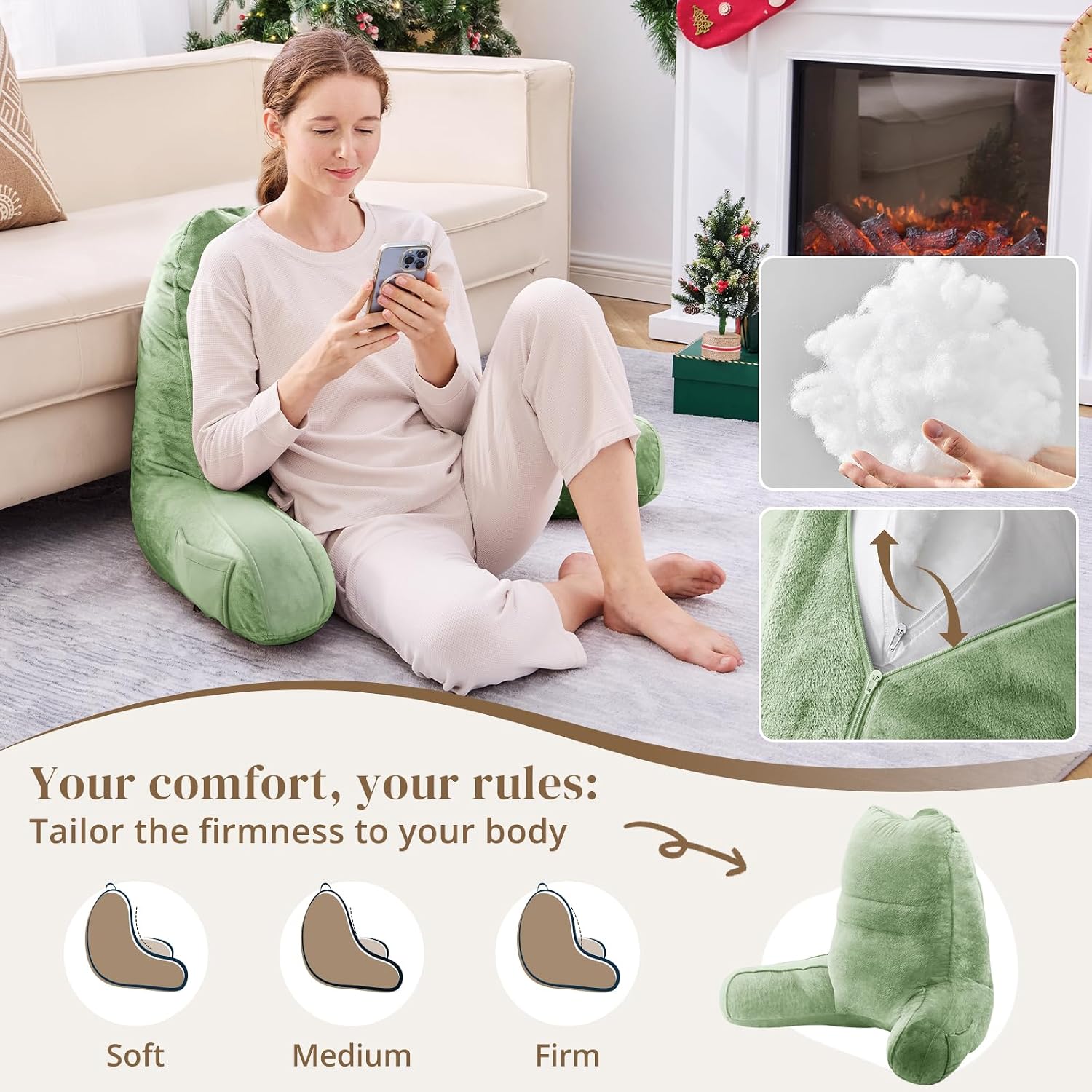 Sasttie Reading Pillow, Pillows for Reading or Relaxing – Ergonomic Support for Head, Neck, Back, and Lumbar, 21-Inch, Sage Green Green