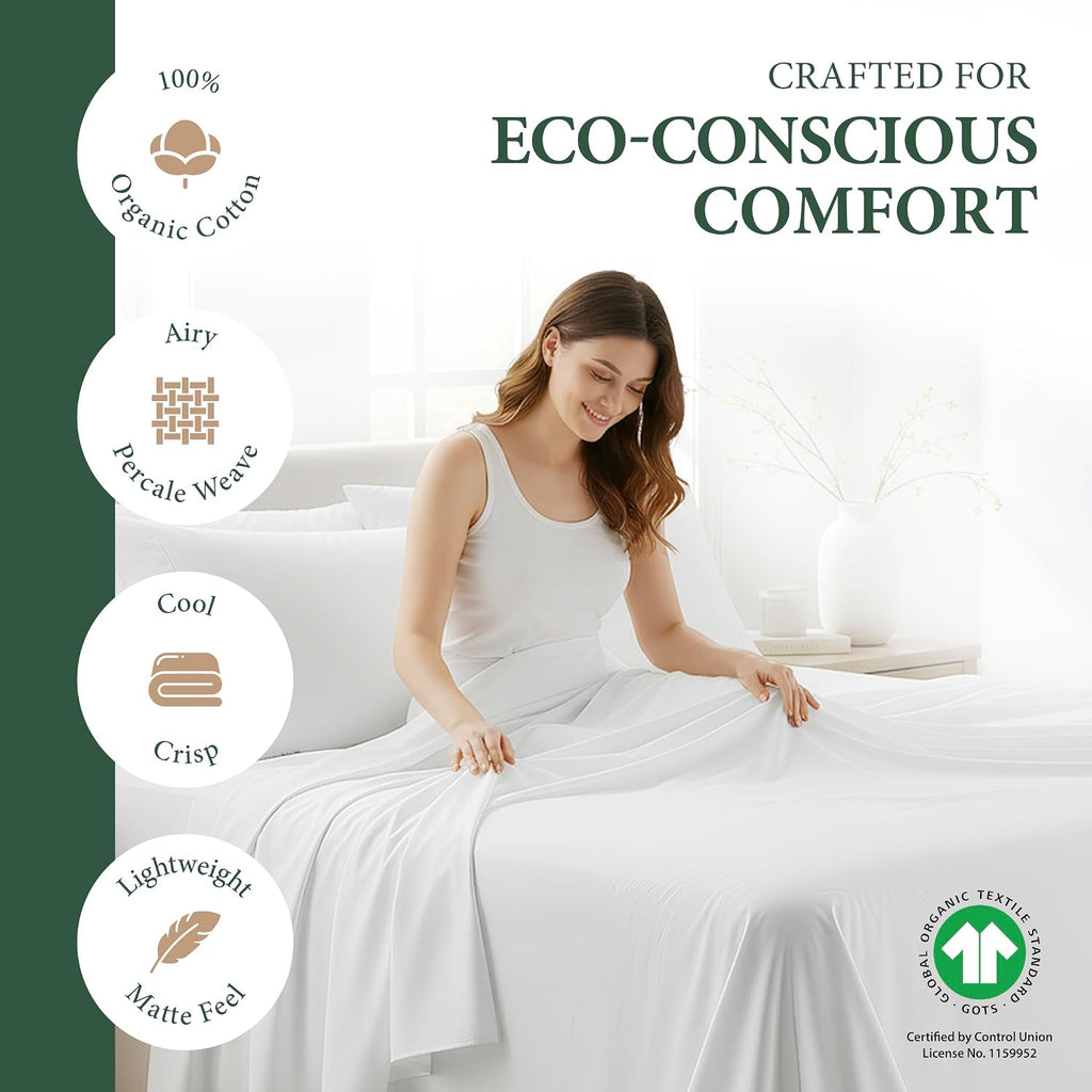 AshtonSheets 100% Organic Cotton Sheets California King Size - Organic Cotton Cal King Size Percale Weave Sheet Set (4 PC, Teal), Soft, Coo…