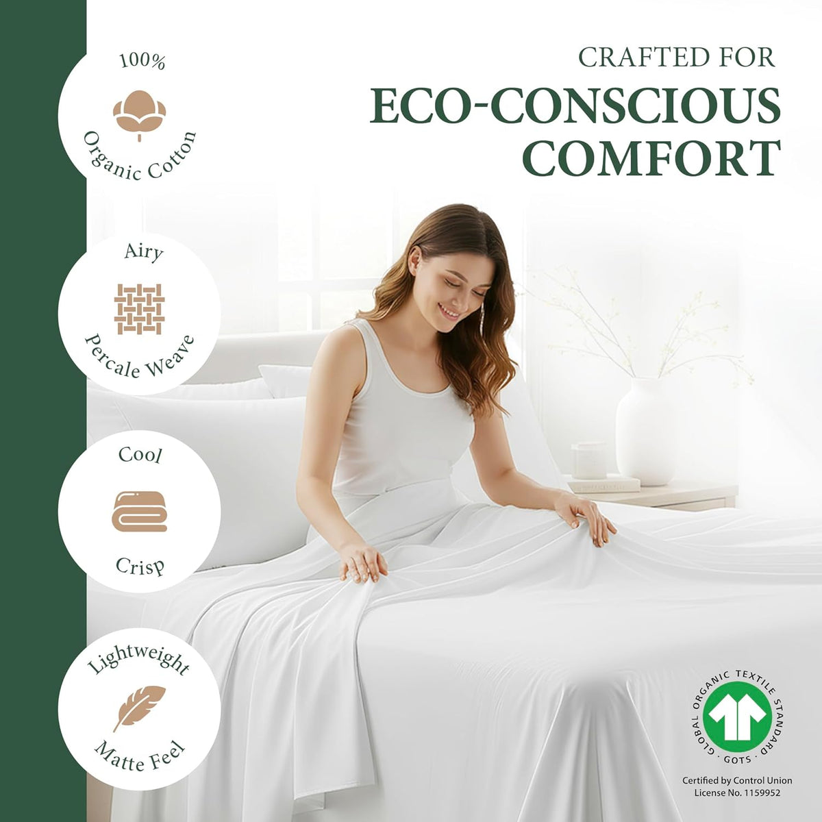 AshtonSheets 100% Organic Cotton Sheets California King Size - Organic Cotton Cal King Size Percale Weave Sheet Set (4 PC, Light Blue), Sof…