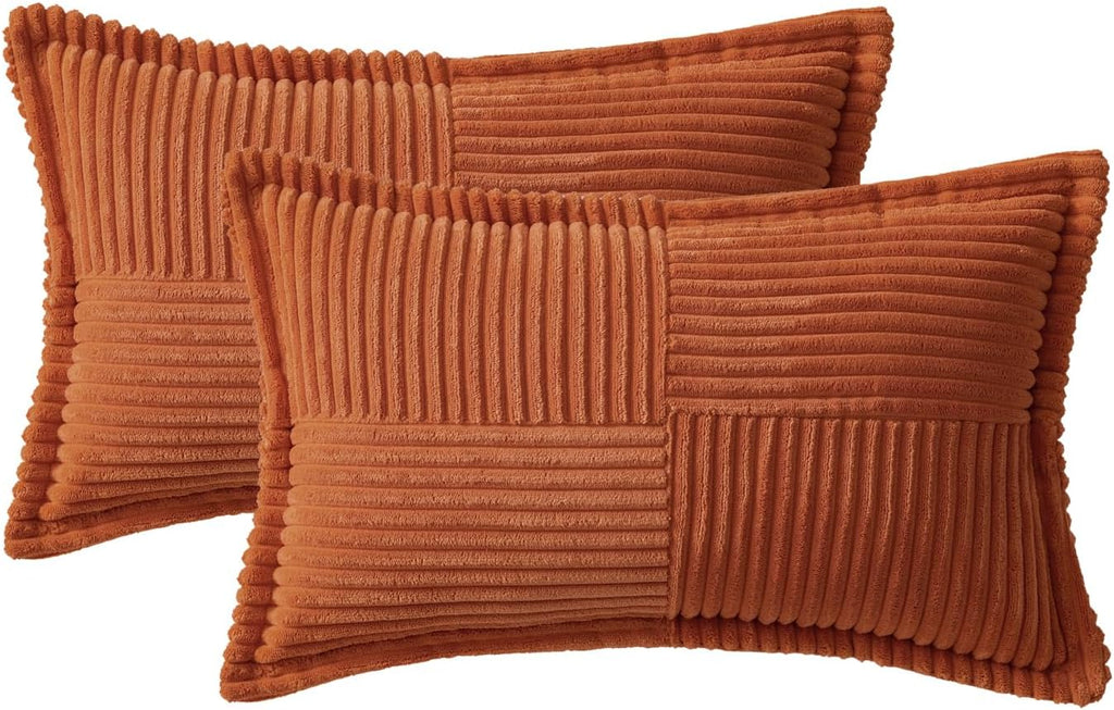 MIULEE Rust Decorative Lumbar Throw Pillow Covers for Couch Bed Livingroom 12x20 Inch Set of 2 Boho Accent Throw Pllows Broadside Striped…