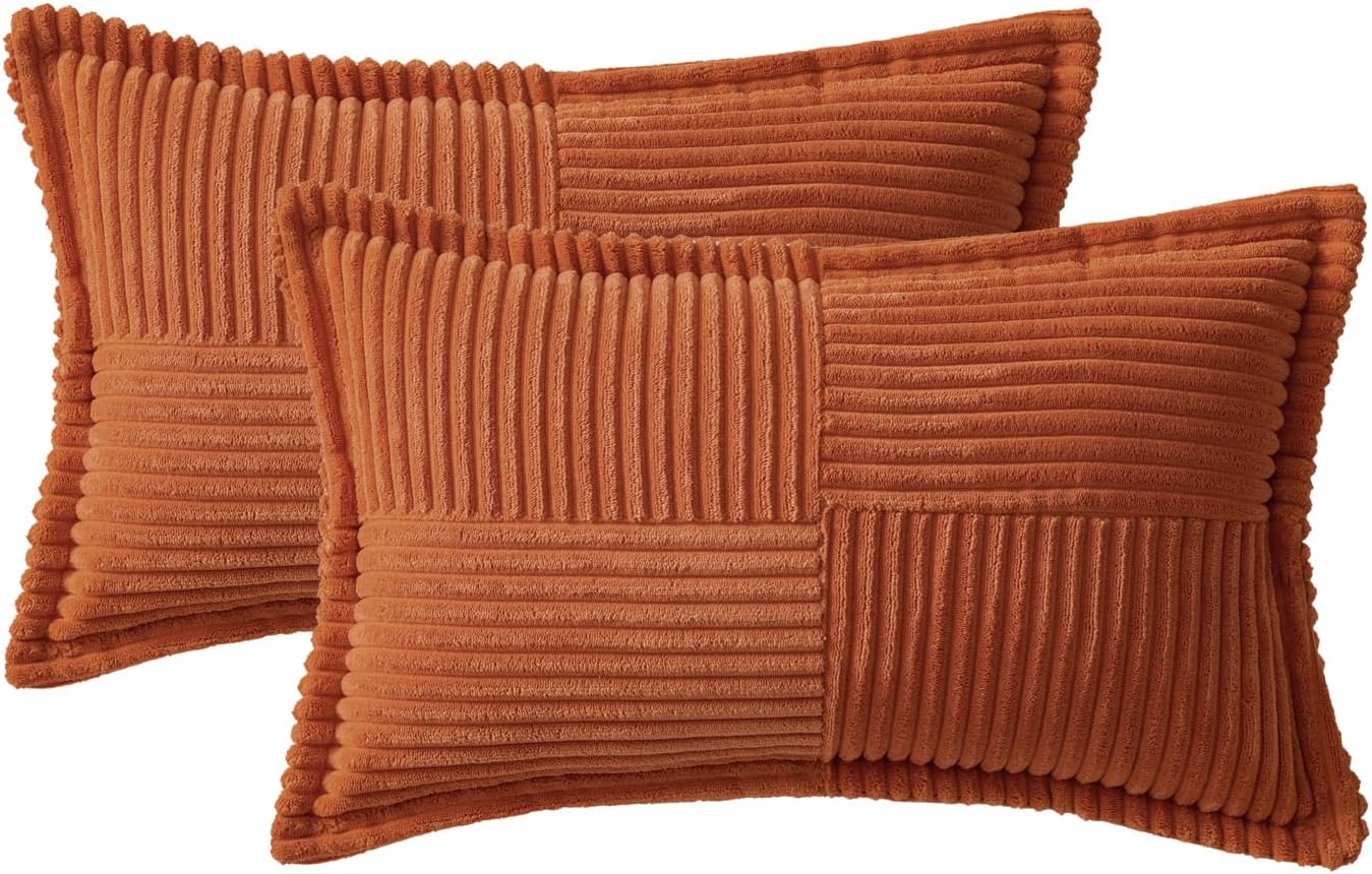 MIULEE Rust Decorative Lumbar Throw Pillow Covers for Couch Bed Livingroom 12x20 Inch Set of 2 Boho Accent Throw Pllows Broadside Striped…