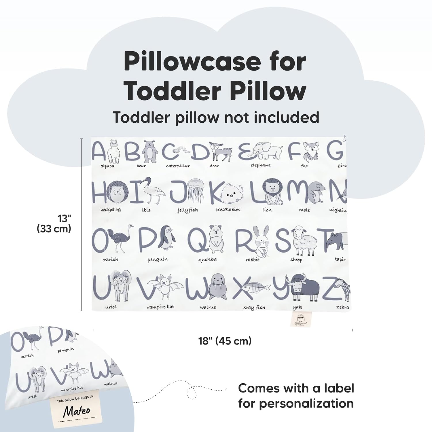 KeaBabies Toddler Pillowcase 13"x18" - Organic Cotton Toddler Pillowcase for Kids, Boys, Girls, Soft & Durable Cotton Cover for Miniature…