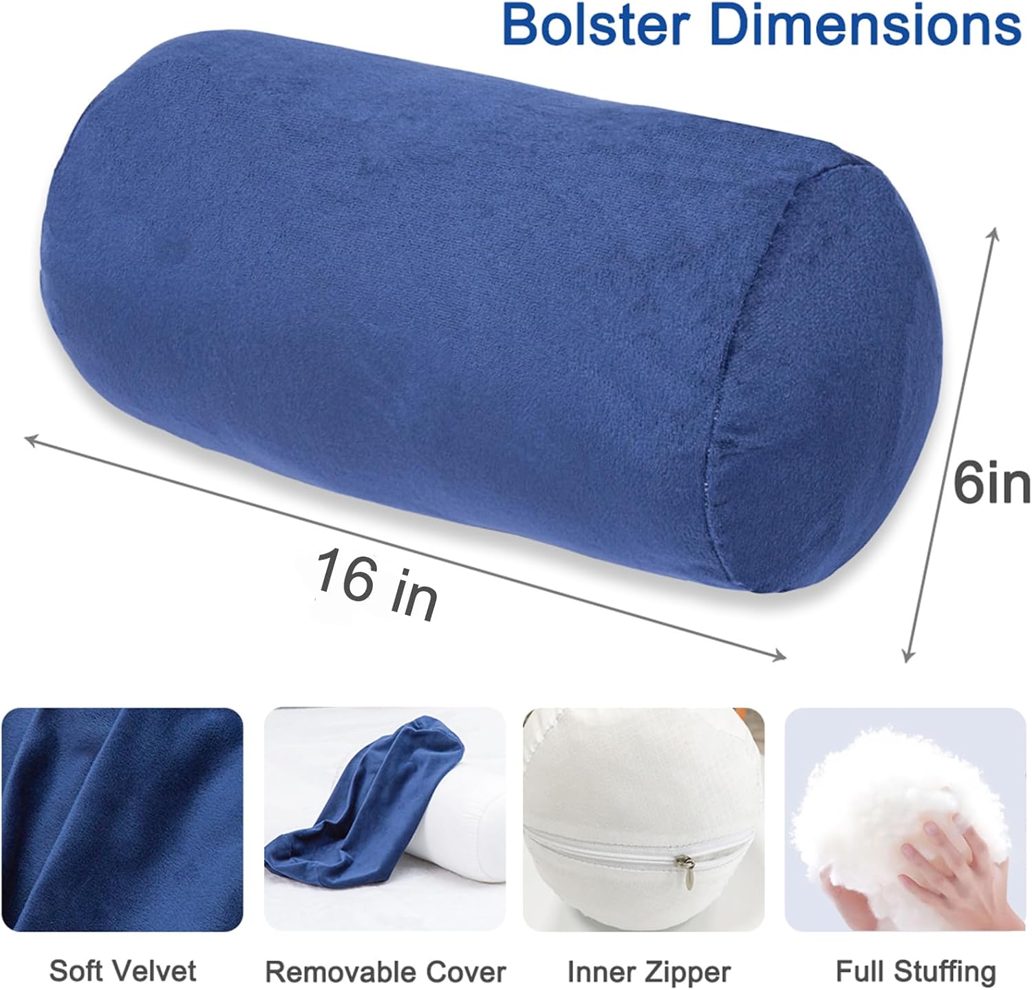 1Middleone 1 MIDDLE ONE Bolster Pillow with Removable Velvet Cover, Round Cylinder Neck Roll Pillow for Head, Back, Leg Support, Decorative…