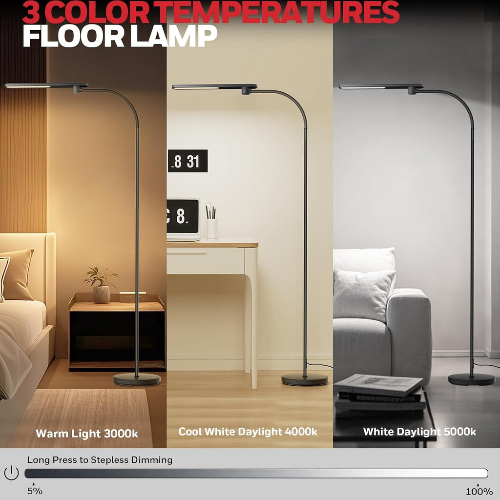 HoneywellAirComfort Honeywell LED Floor Lamp for Reading, CRI97 Full Spectrum Gooseneck Floor Lamp, Eye-Caring Dimmable Standing Task Light…