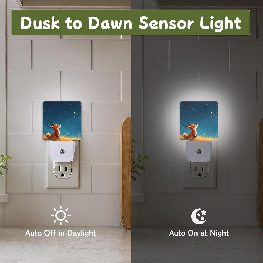 Woodland Fox Stars Night Lights Plug into Wall, Night Light for Bedroom Bathroom Hallway Kitchen, Auto Dusk to Dawn Sensor Decorative…