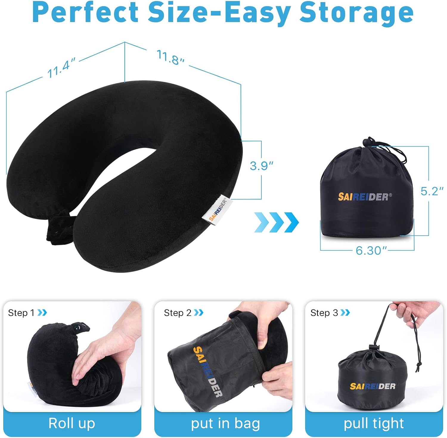Saireider Neck Pillows for Travel 100% Memory Foam Adjustable Travel Pillows with Storage Bag, Sleep Mask and Earplugs-help reduce The…