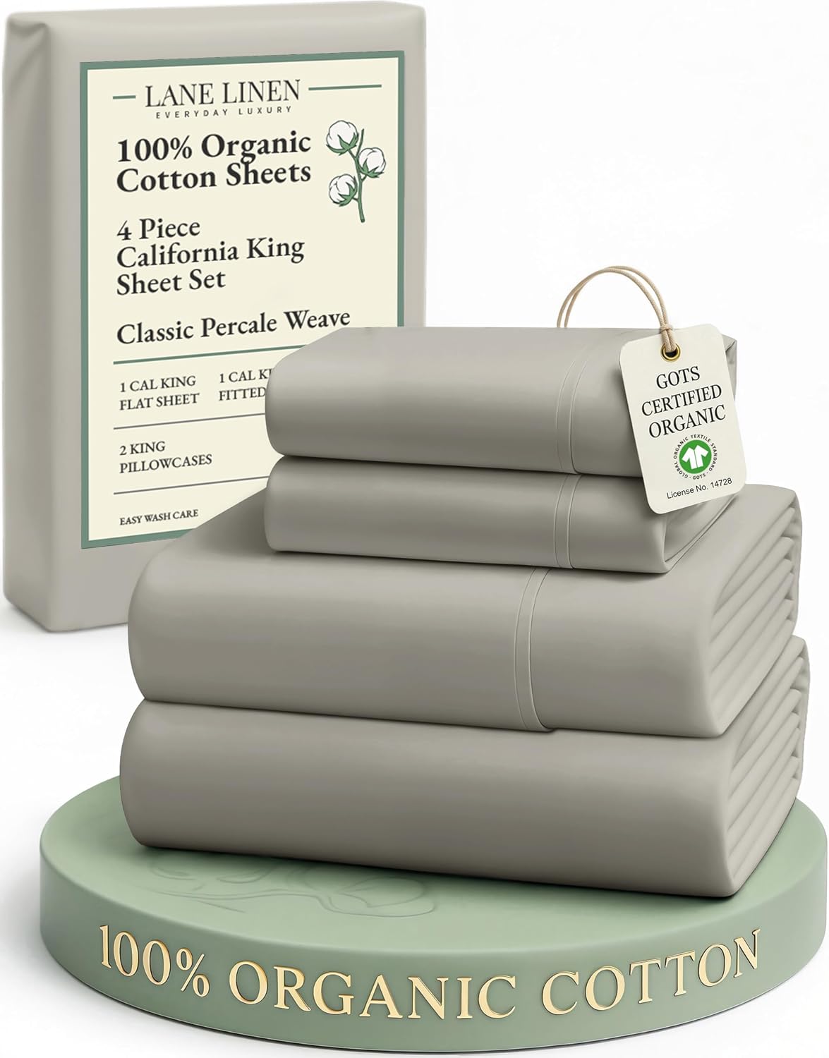LaneLinen LANE LINEN 100% Organic Cotton California King Sheets Set, Fully Elasticized Reinforsed Seams in Fitted Pocket, Machine Washable…