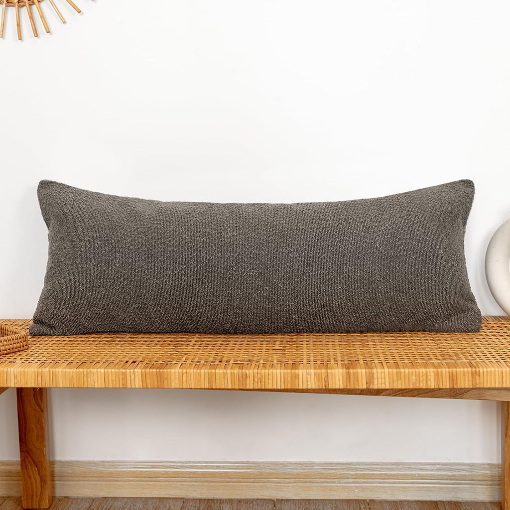 JoraLion 14x36 inch Boucle Lumbar Pillow Cover, Dark Brown Woven Texture Neutral Long Pillow Cover Breathable Cushion Case for Couch Sofa…