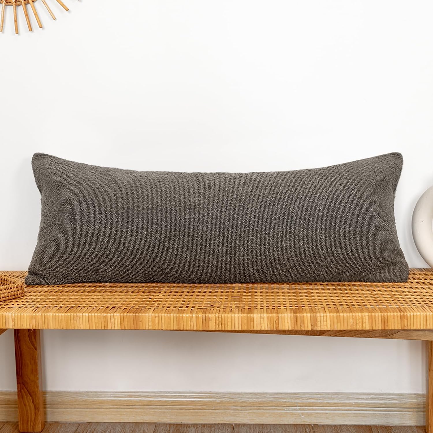 JoraLion 14x36 inch Boucle Lumbar Pillow Cover, Dark Brown Woven Texture Neutral Long Pillow Cover Breathable Cushion Case for Couch Sofa…