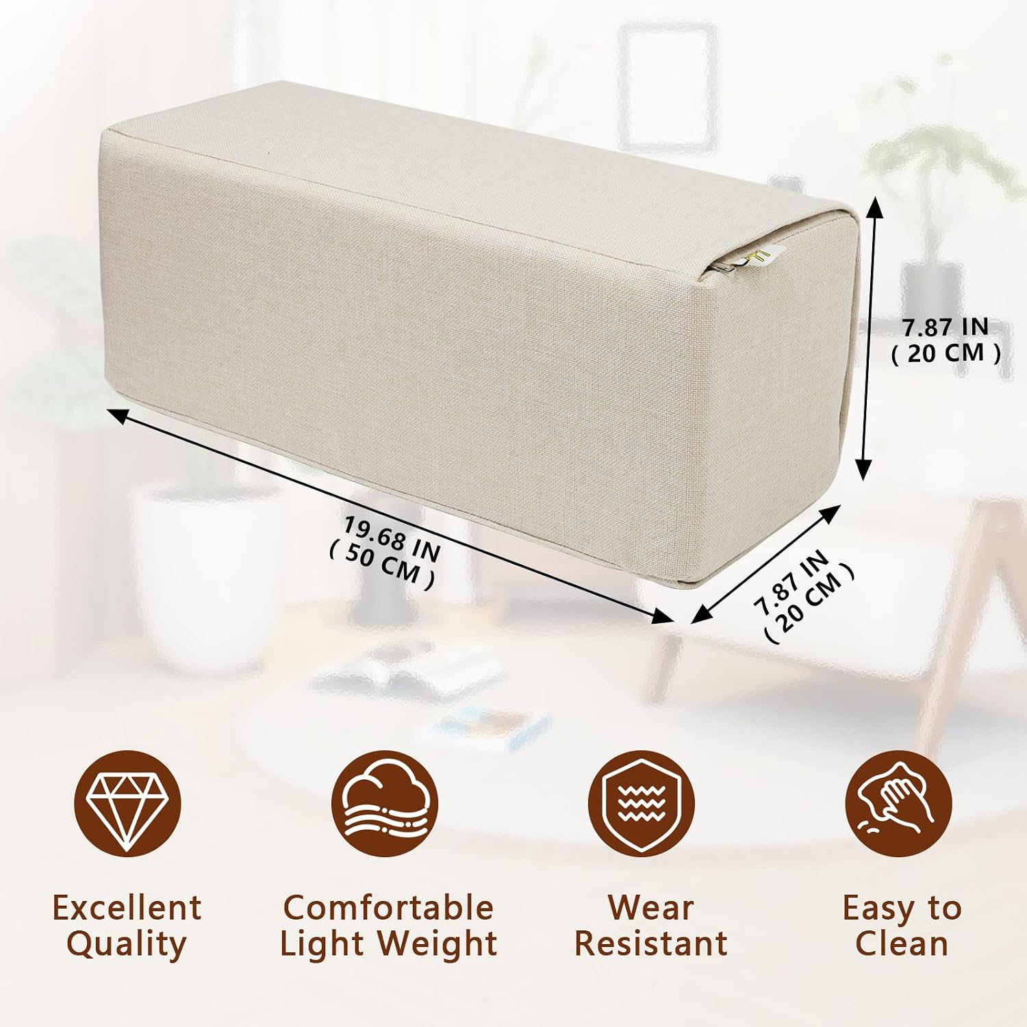 MMuteTouch 2 Pack Couch Arm Rest Pillow, 8''x8''x20'' Linen Cover, High Density Foam Armrest Cushion, Removable & Washable Elbow Support fo…