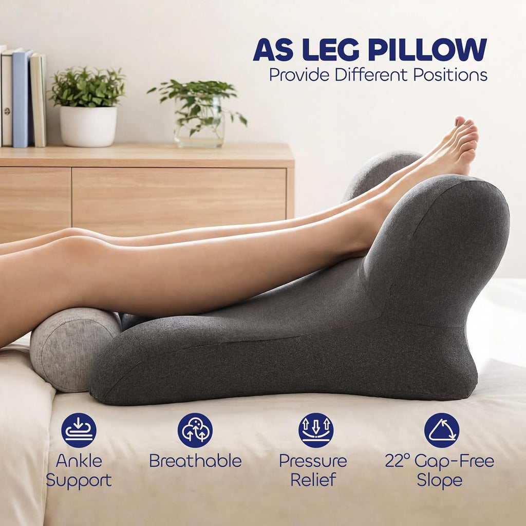 COZYFUZY Reading Pillow for Floor & Bed Use - 22" Ergonomic Backrest with Built-in Neck Support and Contoured Arms, Memory Foam Sitt…