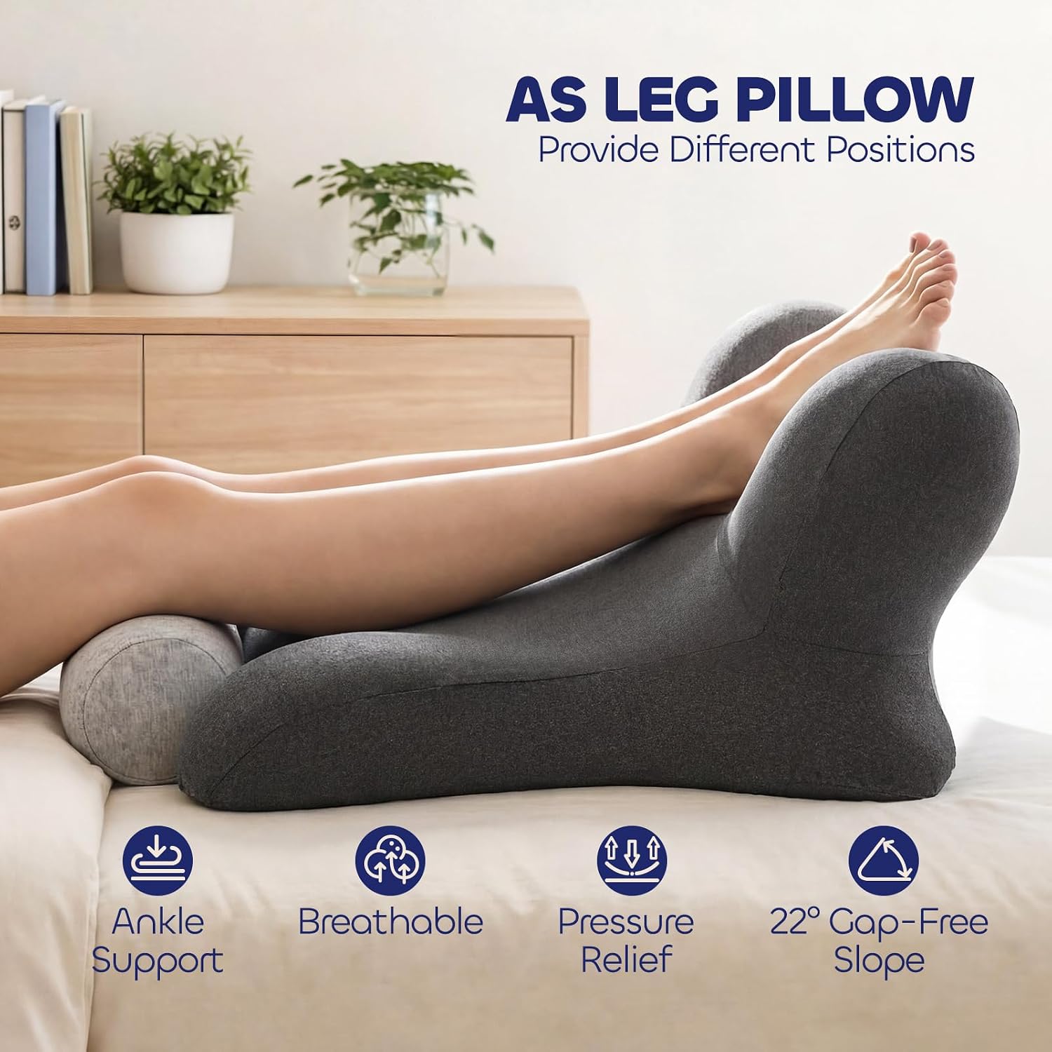 COZYFUZY Reading Pillow for Floor & Bed Use - 22" Ergonomic Backrest with Built-in Neck Support and Contoured Arms, Memory Foam Sitt…