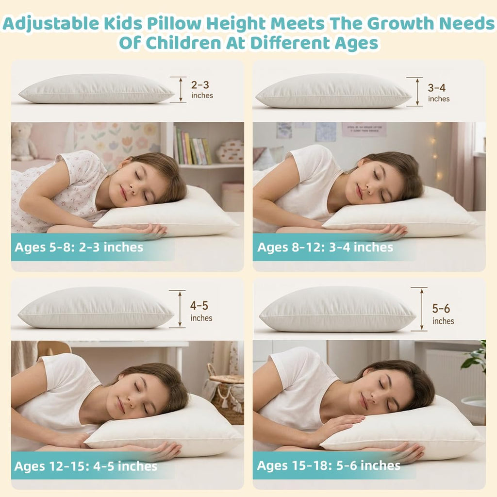 Organic Kids Pillow - 16x22 Toddler Pillow with 100% Organic Cotton Shell, 2 Pack Adjustable Loft Youth Pillow, Machine Washable Organic…