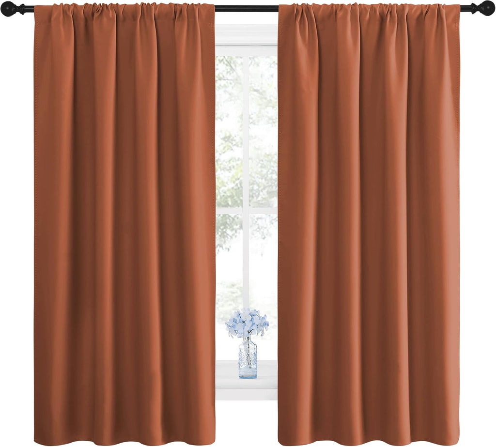 NICETOWN Blackout Curtains and Drapes - Thermal Insulated Solid Rod Pocket Blackout Draperies/Panels (Burnt Orange, 1 Pair, 42 by 63 inches)