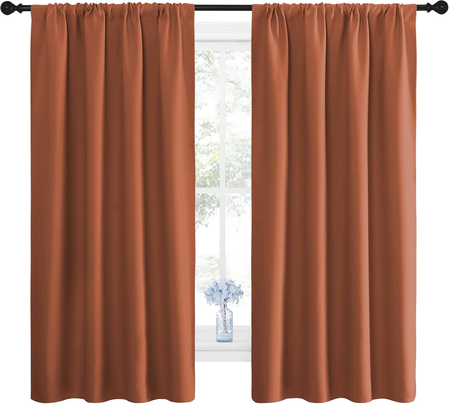 NICETOWN Blackout Curtains and Drapes - Thermal Insulated Solid Rod Pocket Blackout Draperies/Panels (Burnt Orange, 1 Pair, 42 by 63 inches)